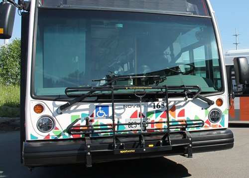 City bus equipped with a bike rack