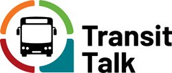 Transit Talk Logo - a Bus icon inside the middle of a map marker
