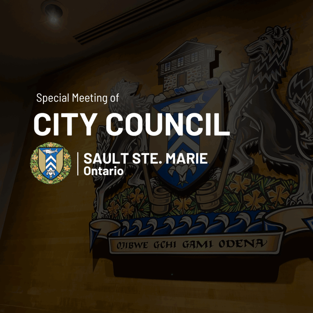 Special city council meeting - City Shield in the dark background