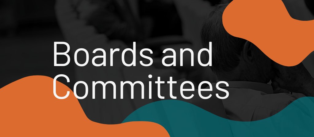 Boards and Committees across multi-coloured shapes