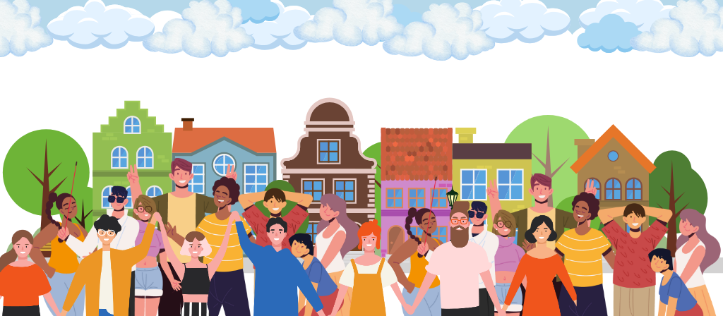 graphic photo of people in front of neighbourhood