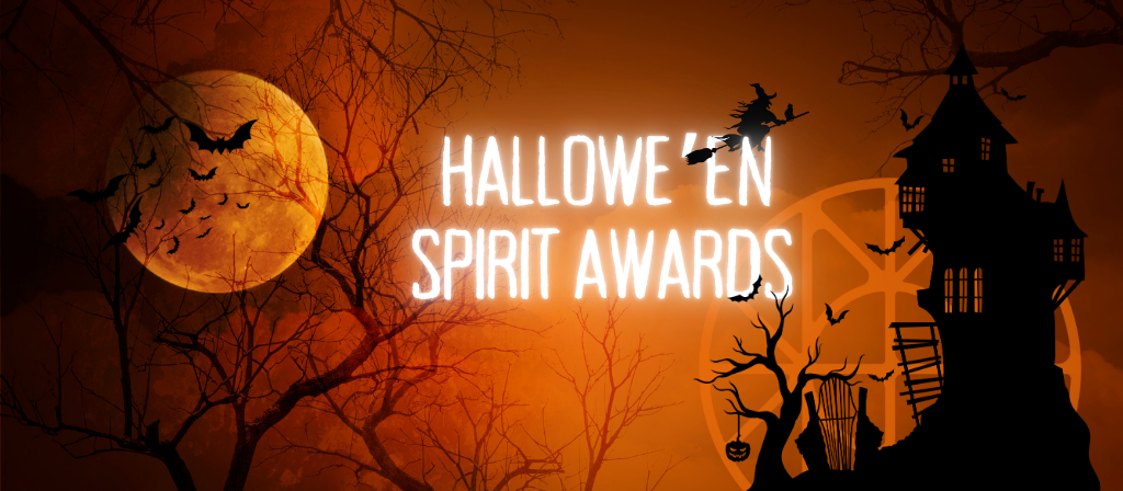 Halloween graphic of haunted house