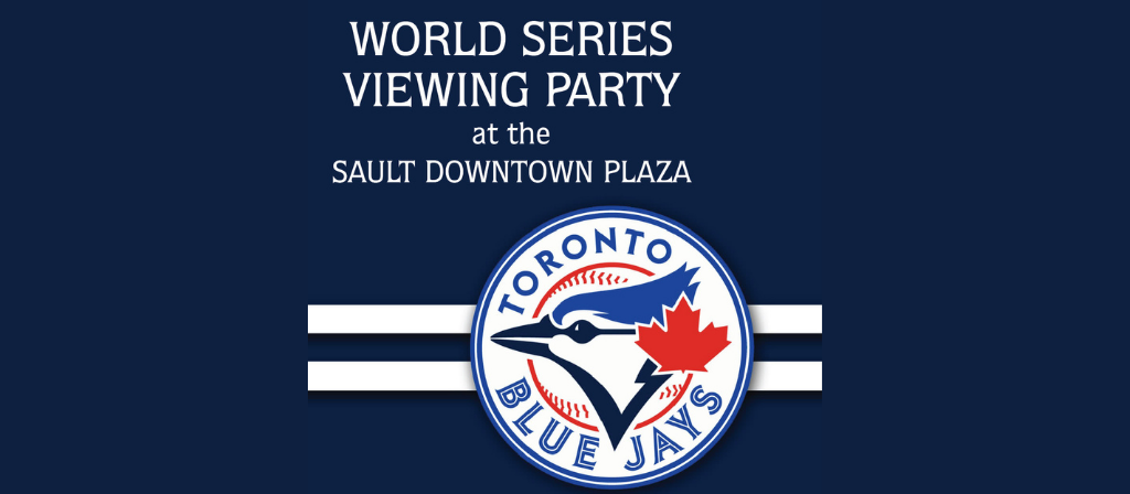 Photo of Blue Jays logo. Image reads World Series Viewing Party